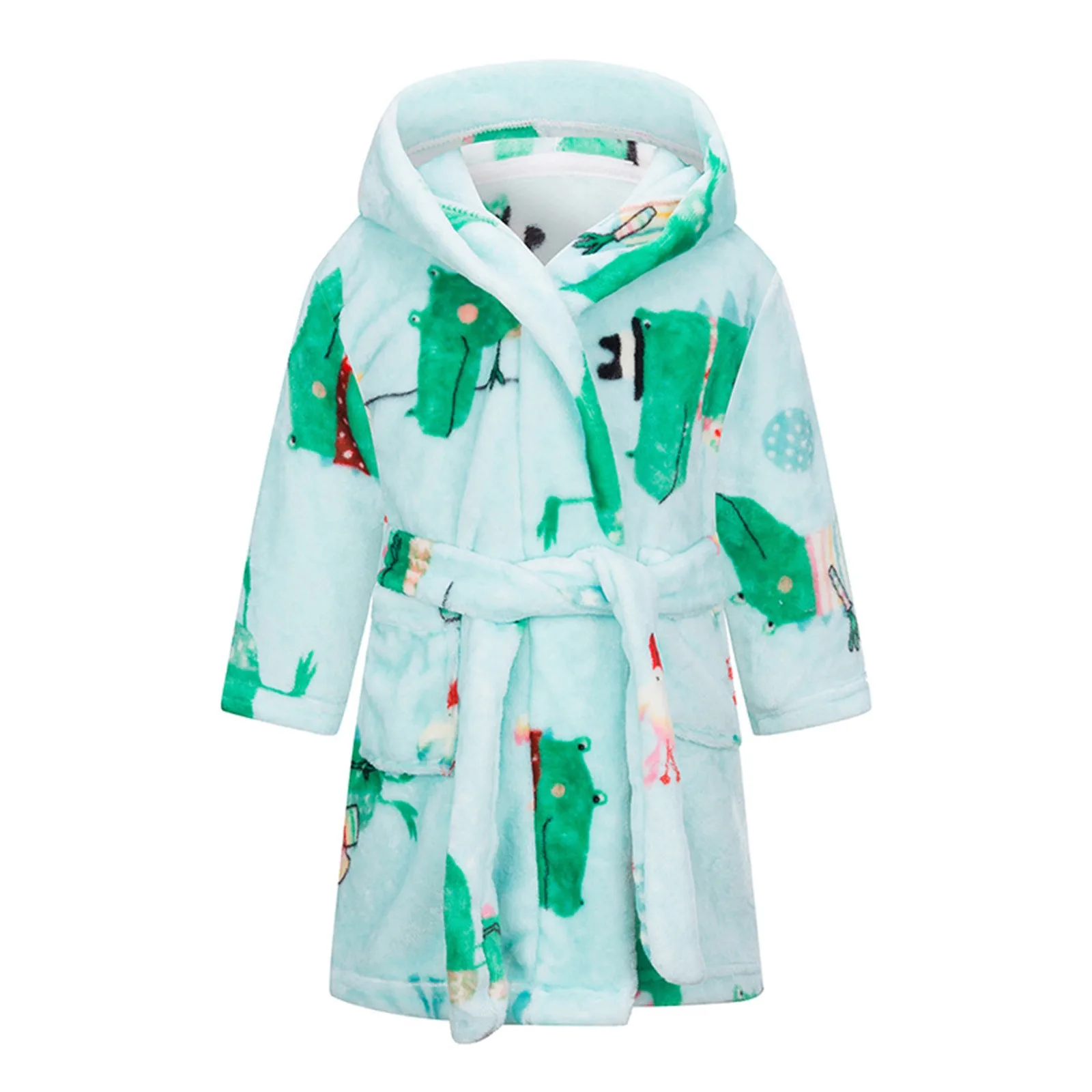 Kids Flannel Bathrobe Baby Girls Boy Cartoon Hooded Pajamas Children Soft Bath Robe Nightgown Teenager Toddler Clothing 2-12Year