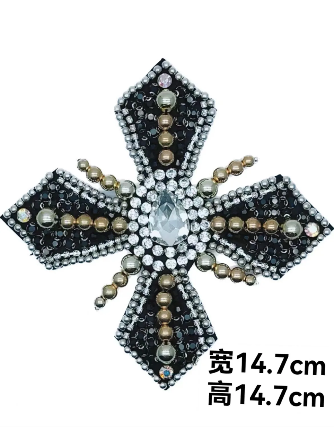1pcs Handmade bead sewing crystal glass diamond cross fabric stickers DIY clothing accessories patch fabric stickers