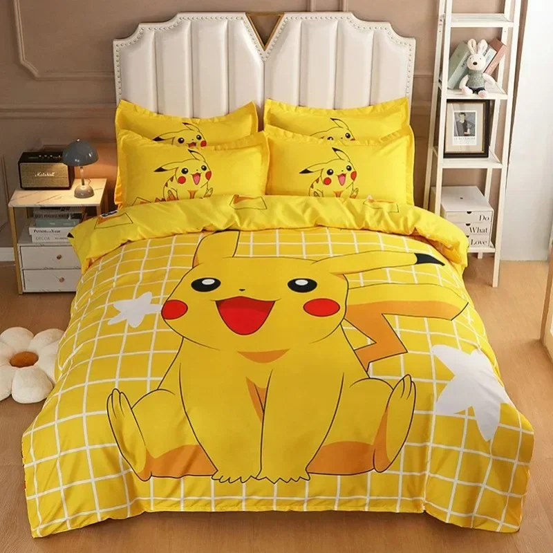 pokemon-series-cartoon-cotton-pikachu-3pcs-4pcs-set-of-boys-and-girls-quilt-cover-student-three-four-pieces-set-pack