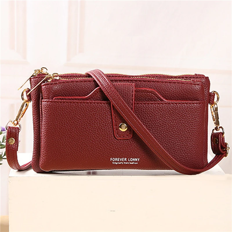 DoubleZipperClutchPurseCrossbodyBagFashionSolidColorWomen
