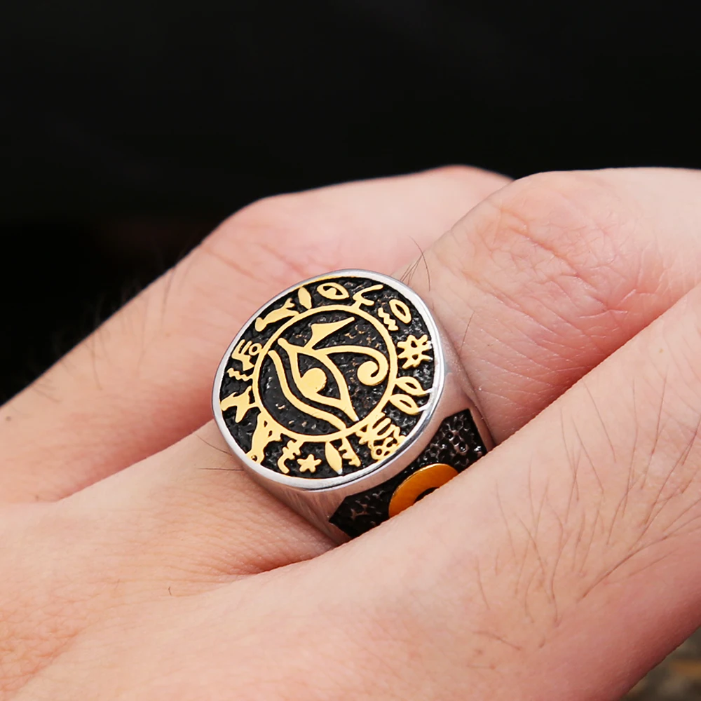 Egyptian Vintage Men Eye Of Horus Ring Ankh Cross Ring Stainless Steel Punk Biker Amulet Jewelry Gift
