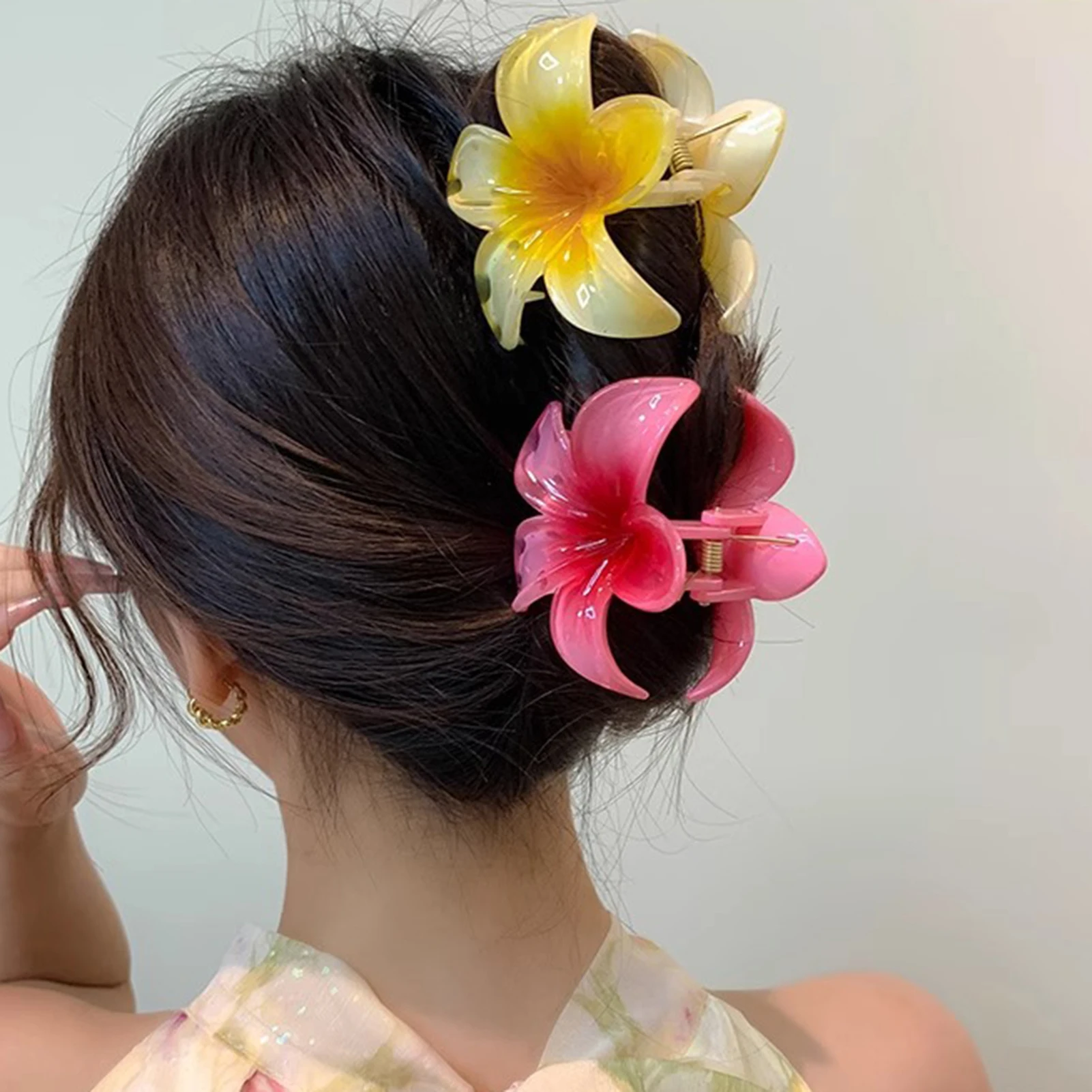 Hair Clip Fashion Hairpin Gradient Flower Barrettes Girls Ponytail Shark Claws Candy Color Frangipani Hair Jewelry