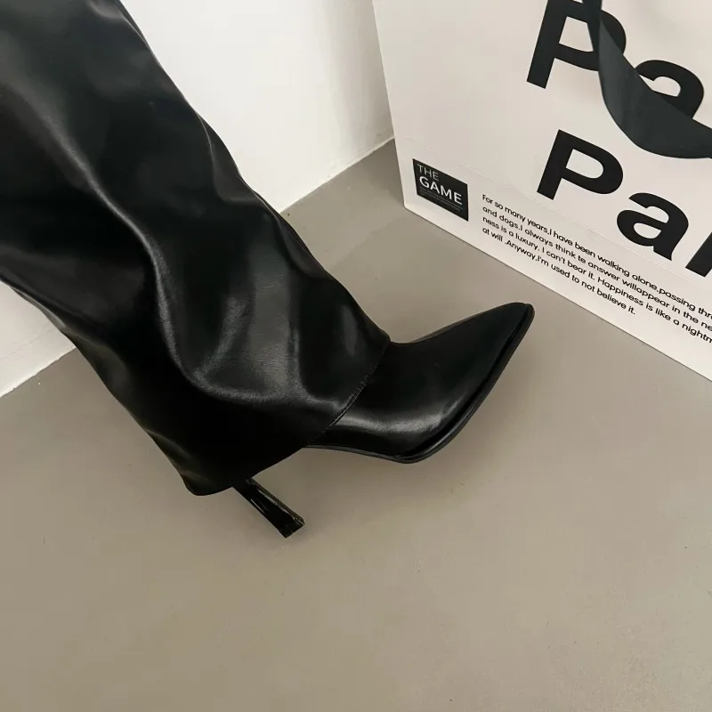 JLFZC Botas Negras Por Encima De La Rodilla Para Mujer, Cálidas De Invierno, Hasta La Rodilla, Trabajo, Casual, Tema Animal, Ribete De Piel Sintética, Punta Puntiaguda, Tacón De Bloque, Botín, Talla