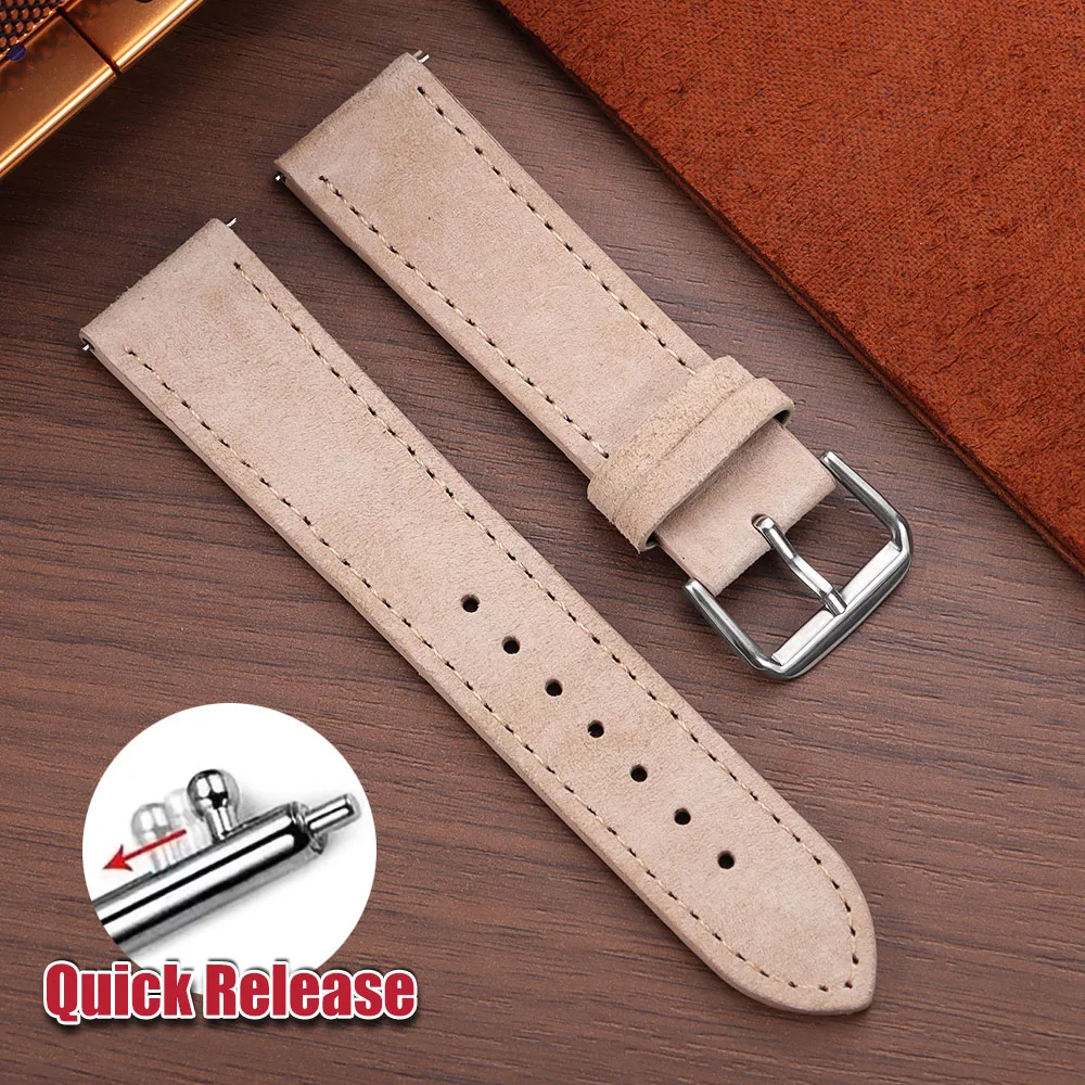 Vintage Suede Cowhide Watch Strap - Handmade Quick Release Bracelet in Gray, Brown, Green