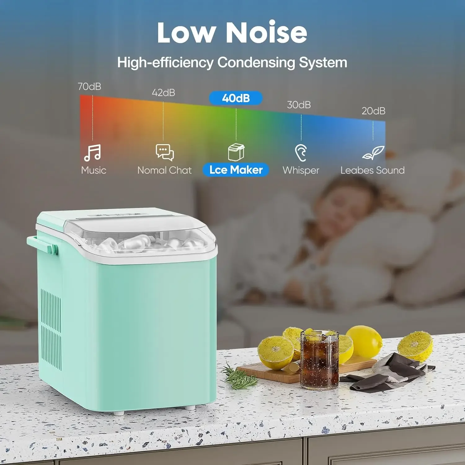 NEW Countertop Ice Maker, Portable Ice Machine Self-Cleaning, 9 Cubes in 6 Mins, 26.5lbs/24Hrs, 2 Sizes of Bullet