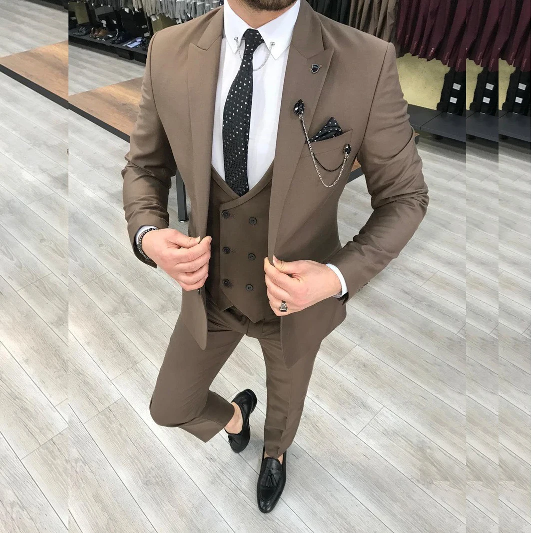 

Luxury Custom Made Suits for Men Wedding Business Party Single Breasted Peaked Lapel Outfits Three Piece Jacket Pants Vest Slim