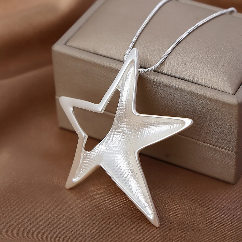 Women Necklace Simple Big Pentagram Statement Necklaces Pendants Punk Jewelry Long Chain Necklace