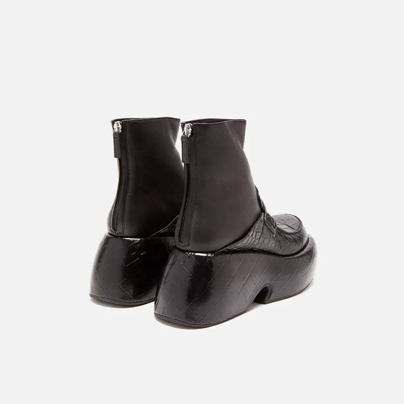 

MUMANI Woman‘s 2021 New Stretch Boots Genuine Leather Ankle Boots Round Toe Sheepskin Strange Style Platform Zip Modern Boots