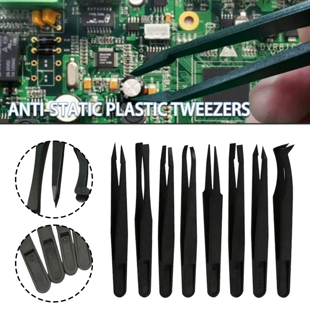 

8pcs/set Carbon Fiber Anti-static Plastic Tweezer 11-12cm Flexible Jewelry-making Repair DIY Hand Tool Durable Tweezers