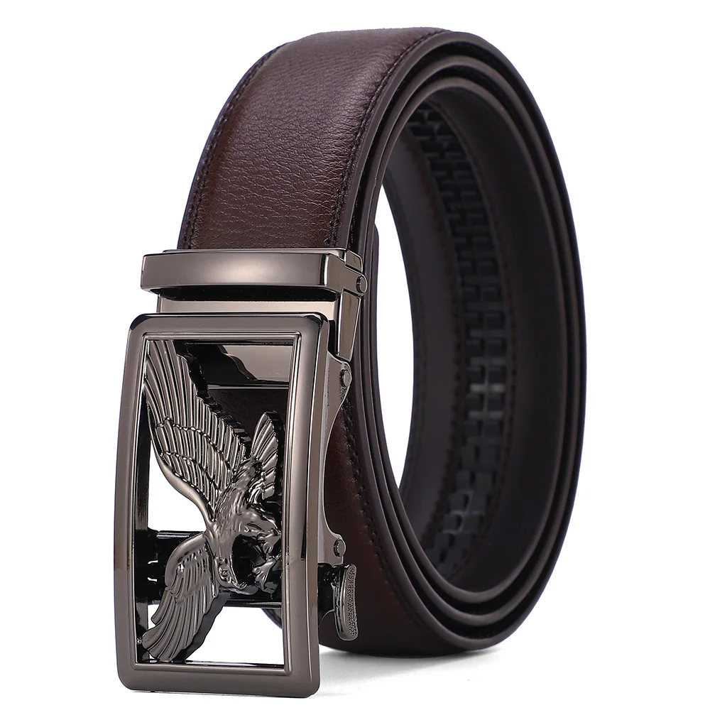 Genuine Leather Men's Belt Golden Gray Automatic Eagle Buckle Belts for Man High Quality Designer Waist Strap 3.5 CM Big_voghion.com