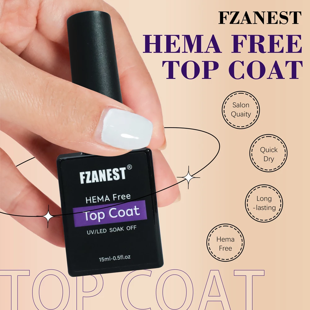 FZANEST HEMA TPO free High Durability Strong Top and Base Coat Set Shiny Crystal NO Wipe High Shine Gel Nail Polish