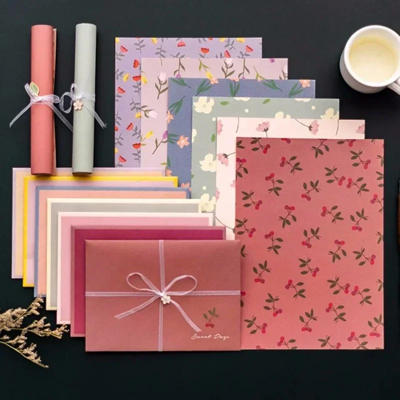 Kawaii Flowers Envelopes Letter Pads Set 12pc Wedding Party Invitations Cards Cover Envelopes with Stickers for Party Christmas kraft paper envelopes,mailing envelopes,mini envelopes,window envelopes,seed storage envelopes