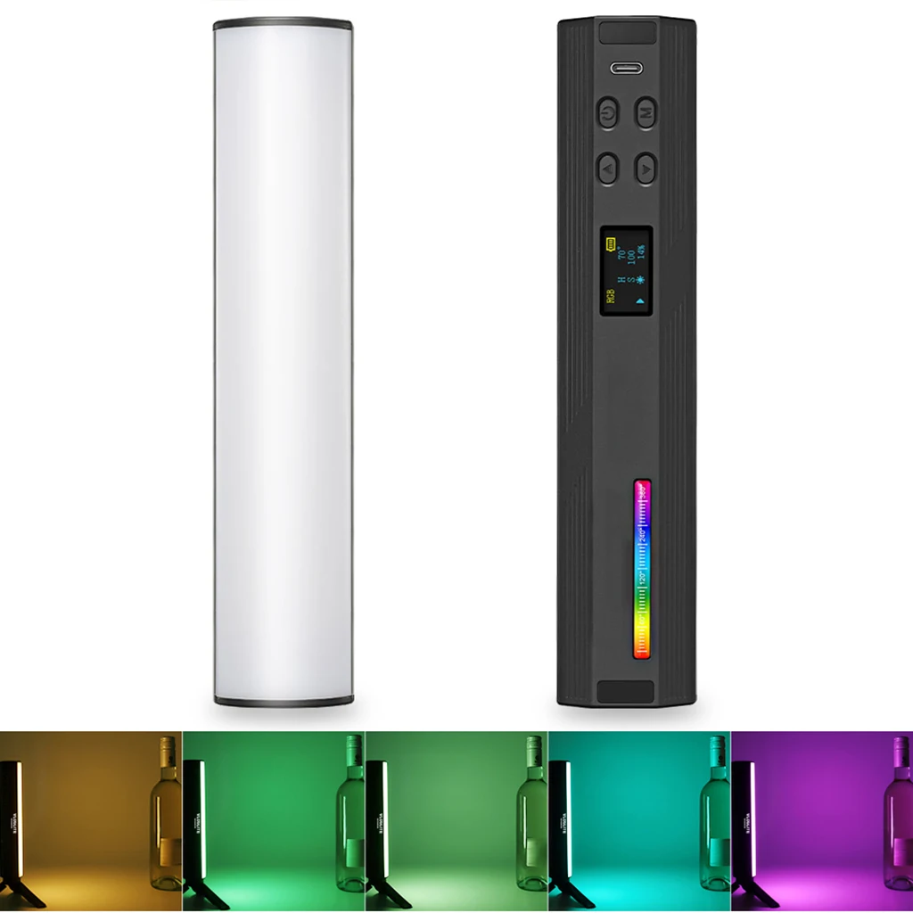 W200RGB LED 비디오 라이트 충전식 RGB 핸드헬드 라이트, 2500K-9000K 밝기 조절 미니 데스크탑 삼각대, 브이로그 라이브 스트리밍 라이트