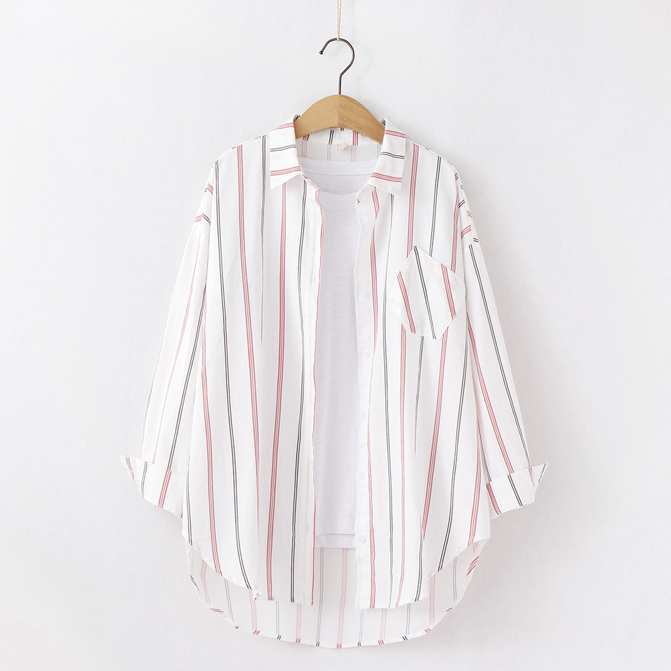 Loose Casual Striped Shirts Women 2024 Autumn New Ladies Sweet Simple Style Print Long Sleeve Shirt Female Blouse and Tops