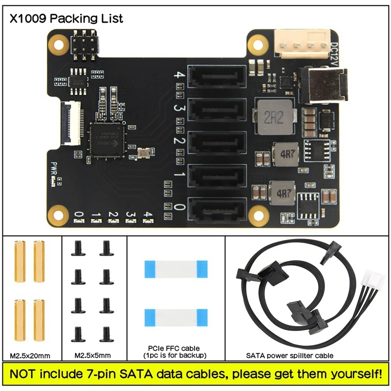 X1009 Pcie To 5 Port SATA Shield for Raspberry Pi 5 Pcie To 5X SATA 3.0 NOT Support Boot From HDD/SSD