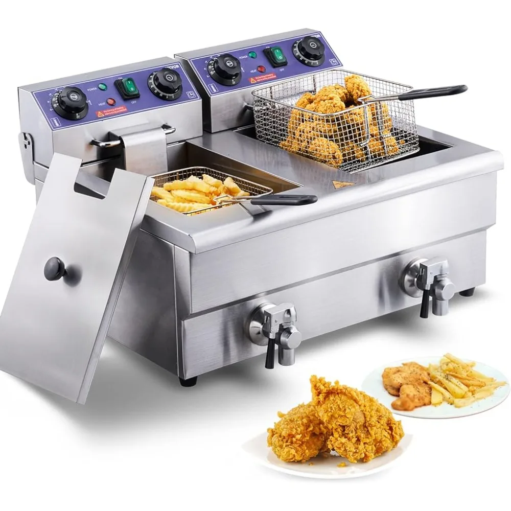 

Commercial Electric Deep Fryer Stainless Steel Fryer 24L 3000W W/Dual Removable Basket Deepfrier Frying Household Oil Machine