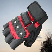 Men's Half Finger Leather Fitness Gloves Bike Sport Gloves Gym Exercise Men Black Rivets Punk Gloves 2