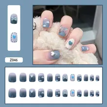 

Wear Nail Pieces Blue Sky and White Clouds Three-dimensional Love Fake Nail Pieces Nail Stickers Removable Short Finished Nail