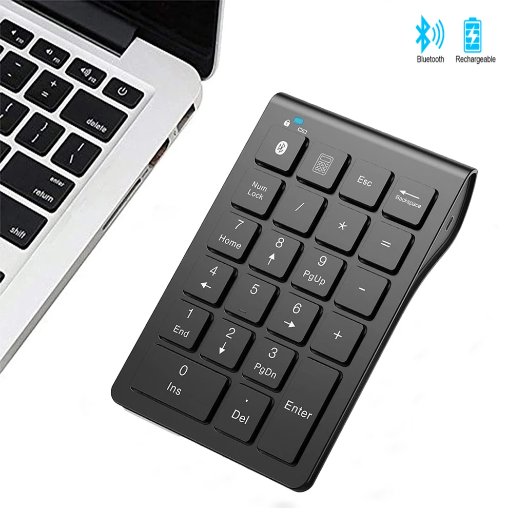 SeenDa-teclado numérico inalámbrico recargable con Bluetooth, teclado  numérico externo delgado de 22 teclas, entrada de datos