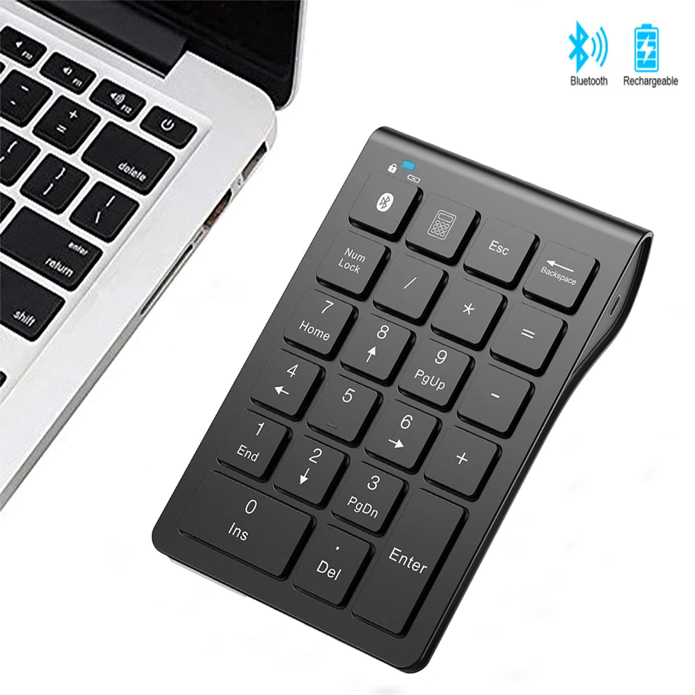 Seenda-teclado Numérico sem Fio Recarregável Slim Numpad Externo Numpad Entrada de Dados Bluetooth 22 Chaves