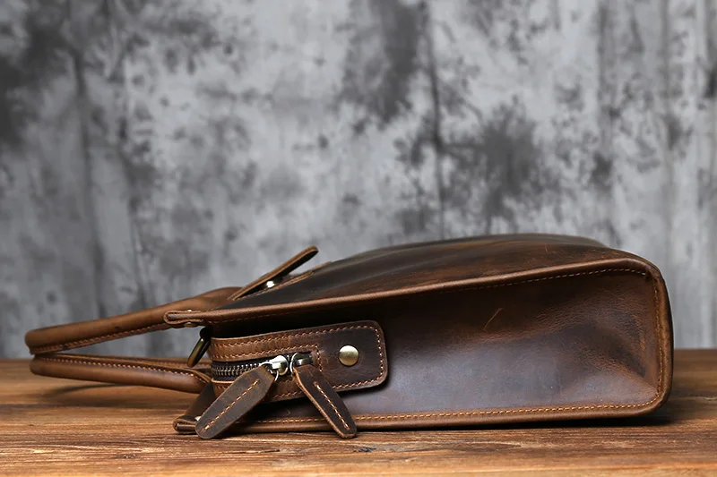 NZPJ Vintage Genuine Leather Men's Briefcase Natural Cowhide Handbag Crazy Horse Leather Computer Bag Casual Crossbody Bag