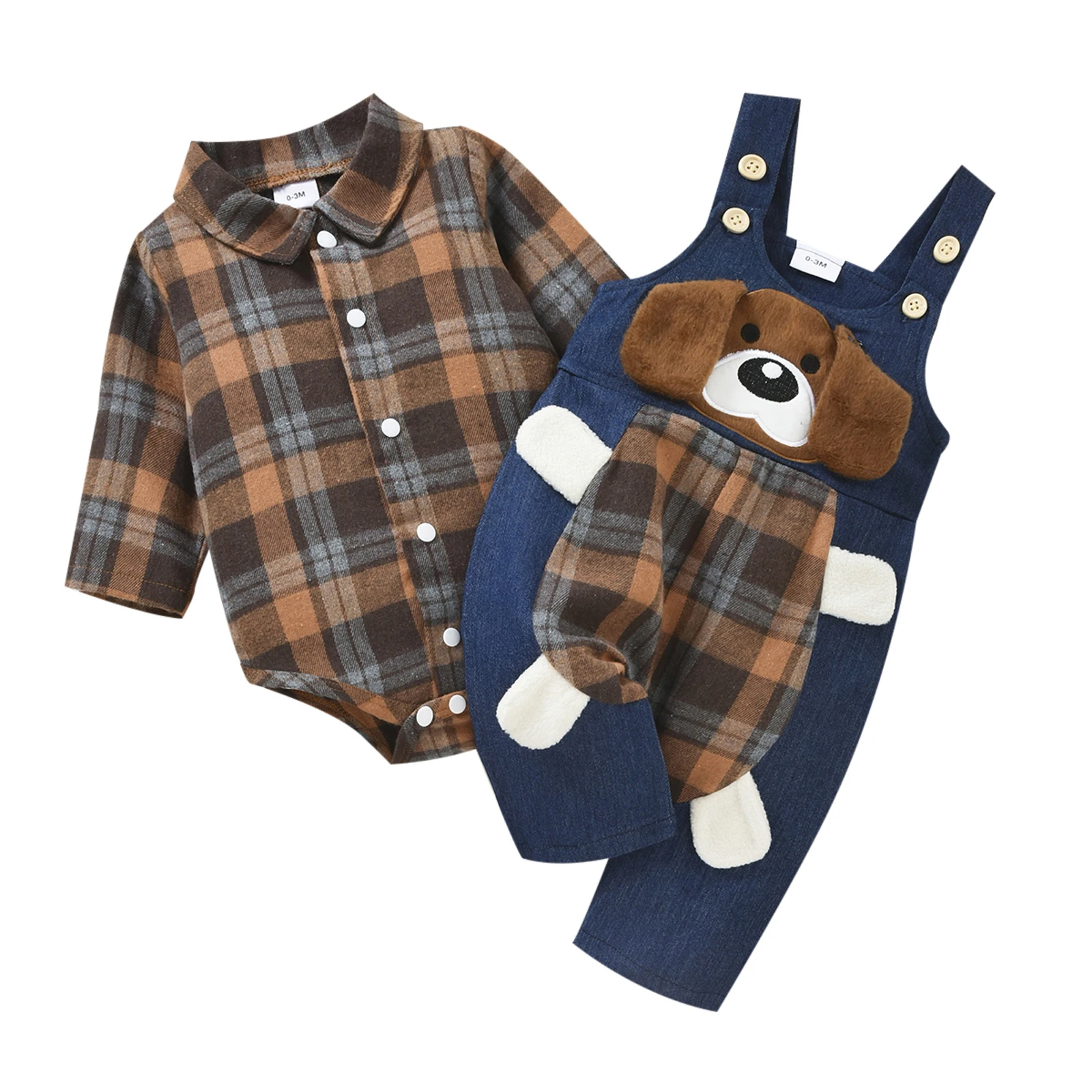 Baby Boys Plaid Romper & Overalls Set 4