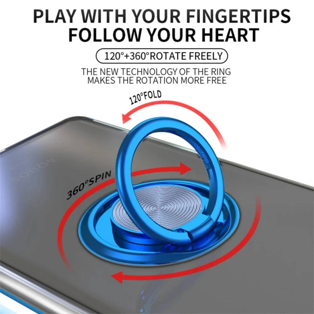 Sleek Transparent Metal Shockproof Case with Magnetic Ring Bracket