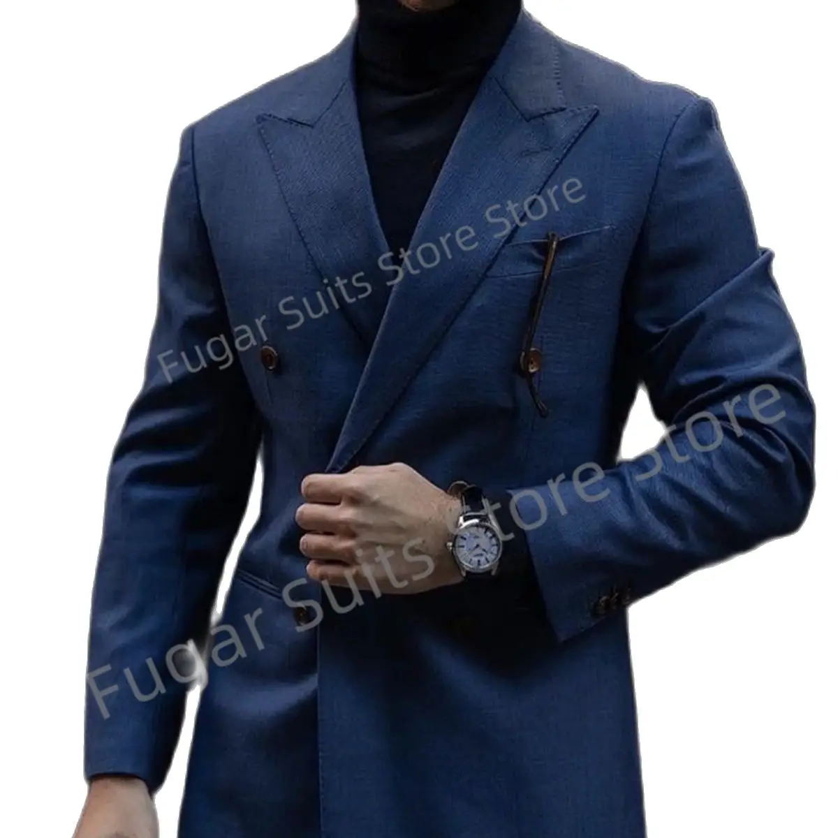 Elegant Blue  Mens Suit Wedding Slim Fit Peak Lapel Groom Formal Tuxedos 2 Pieces Sets Business Office Male Blazer Costume Homme