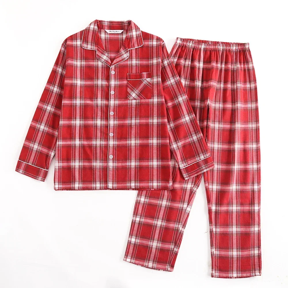 Plaid Design Multi Colors Warm Cotton Flannel Long-sleeved Trousers Pajamas for Men Autumn and Winter Homewear Sleepwear Sets Pajama Sets