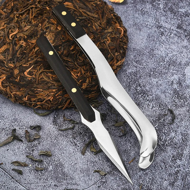 Stainless Steel Damascus Tea Knife Set with Tea Clip for Chinese Pu'er Needle Cutting Machine Delicate Pu'er Cutter Tool
