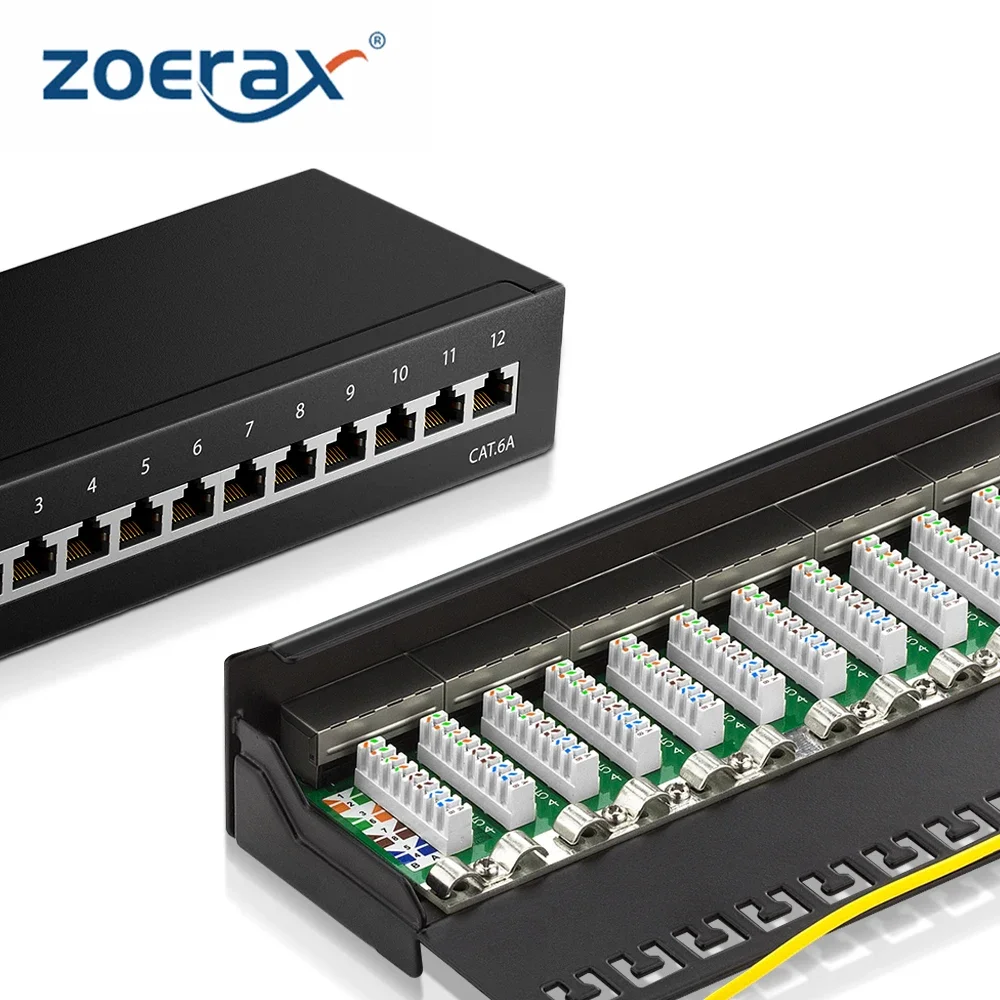 10Gbps RJ45 CAT6A Patch Panel 8/12 Port 1U Desktop & Wall Mounting Shielded for Socket LAN Network Installation Cable rj45 crimping tool