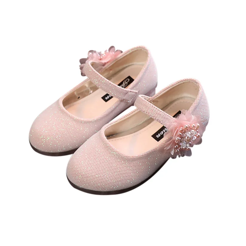 Children Girls Fashion Soft Sole Beans Shoes Pearl Flower Design Princess Style 2