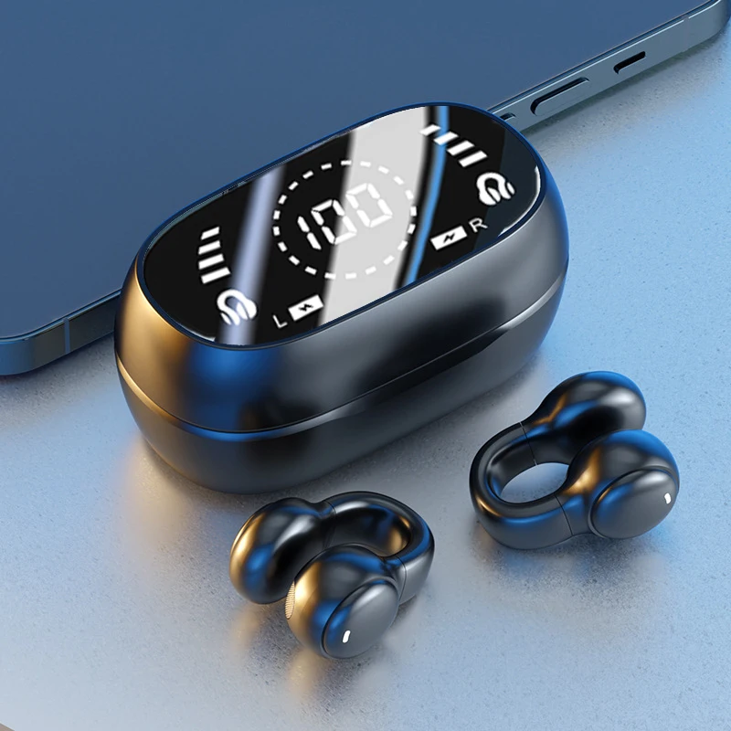 אוזניות אלחוטיות בלוטות' עם מיקרופון, אוזניות ללא ידית לביטול רעשים, קליפס לאוזניות למוזיקה, ספורט ומשחקים