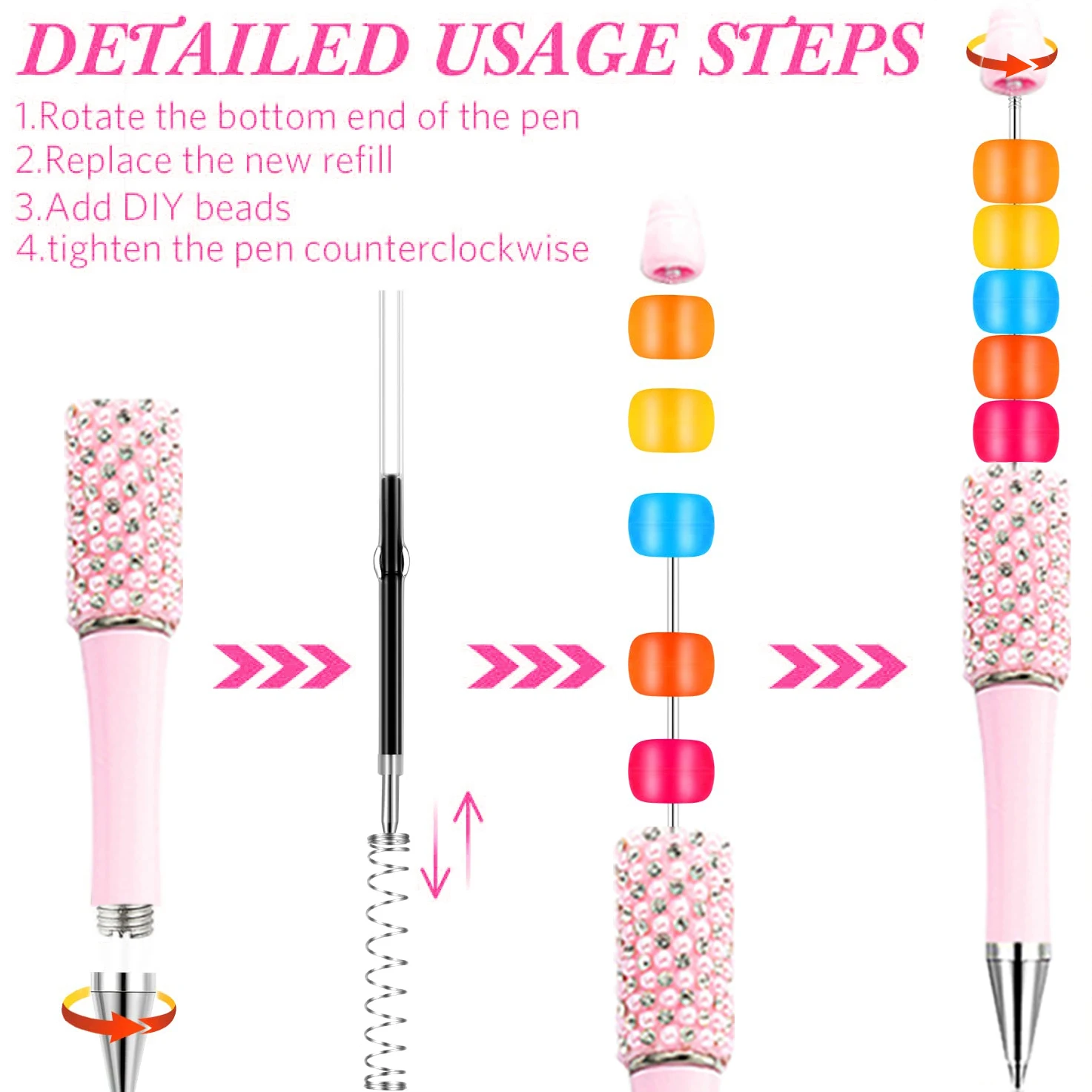 DIY 플라스틱 반짝이 비즈 볼 펜, 수제 스틱 다이아몬드 비즈 펜, 글쓰기용, 도매, 크리에이티브, 55 개