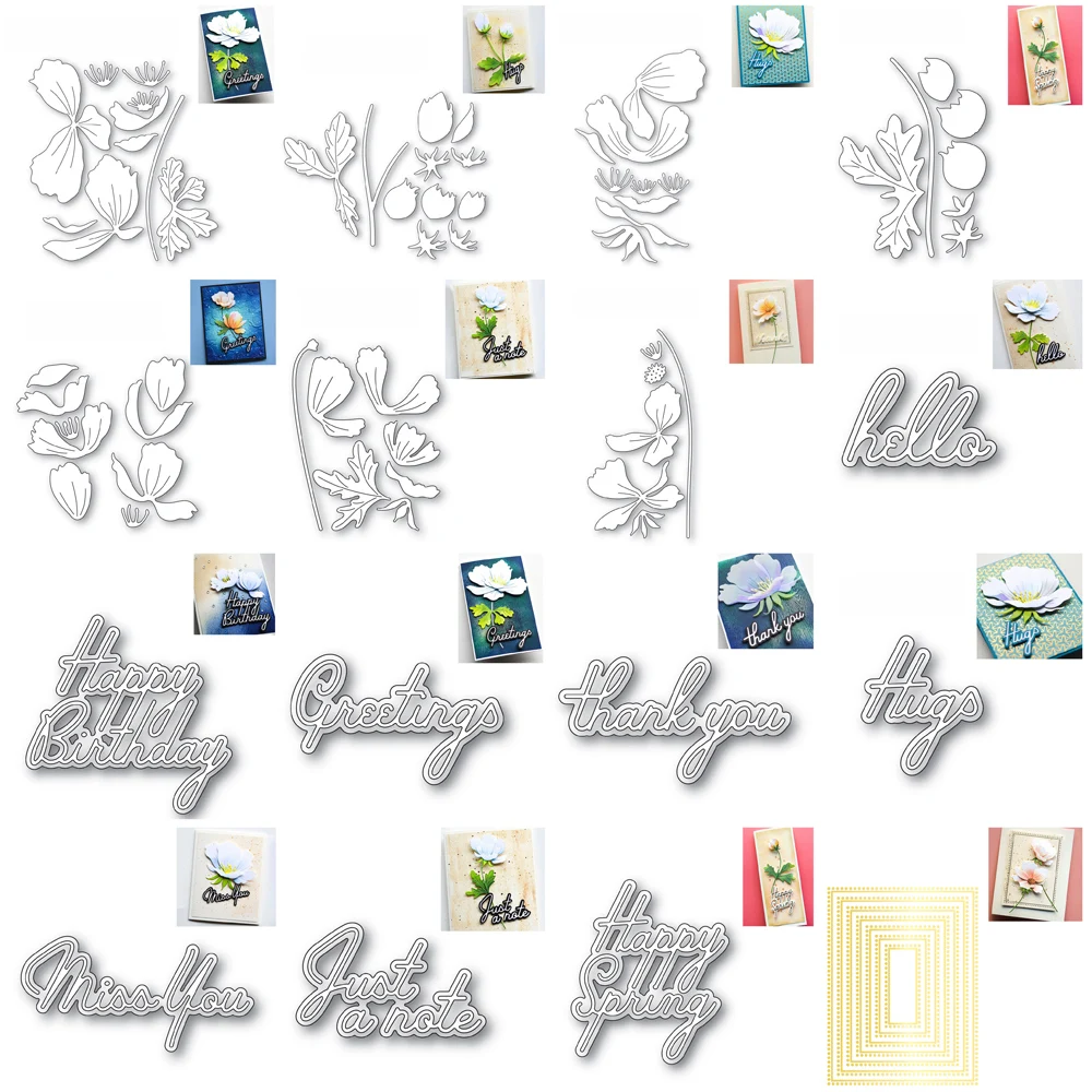 

Anemone Blooming Flowers Metal Die Cuts Script Words Cutting Dies Stencils for DIY Scrapbooking Album Embossing Card Making X29