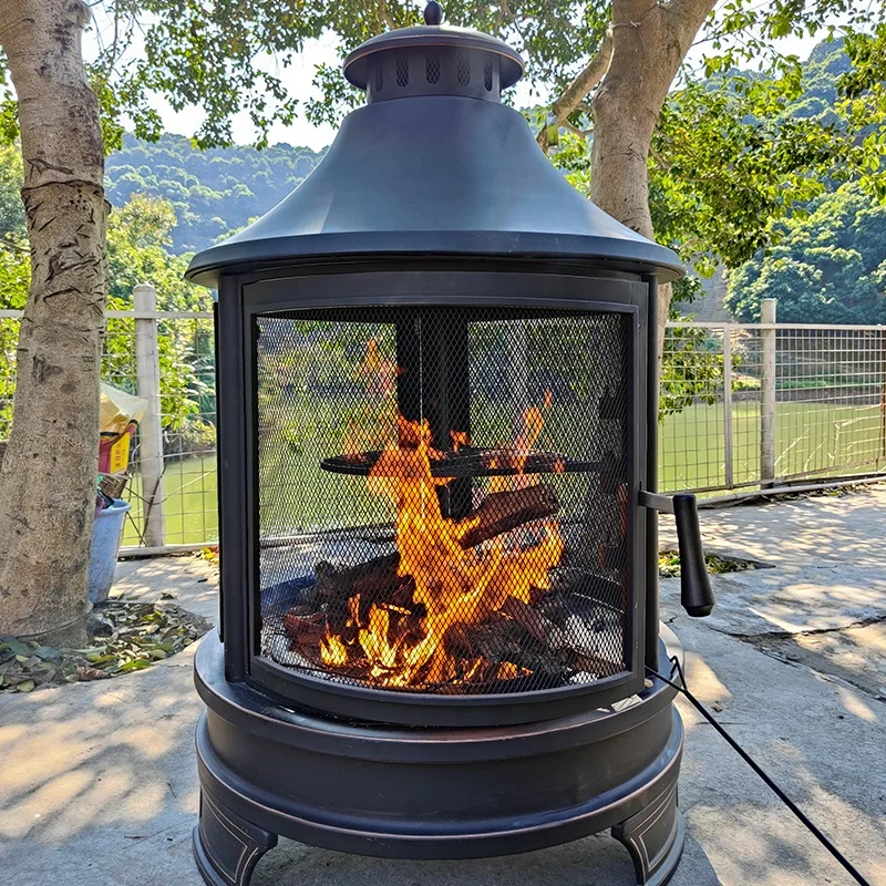 Outdoor 50'' Garden Backyard Charcoal Wood Burning Metal BBQ Fire Pit With Cast Iron Cooking Grill 3
