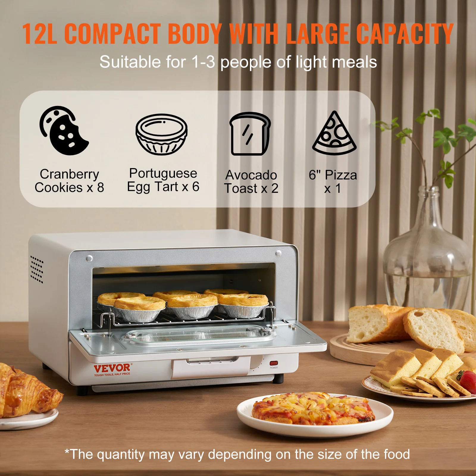 5-IN-1 Steam Oven Toaster 12L Convection Oven Steam Toaster Countertop Combo Grill Pizza Pan Gloves