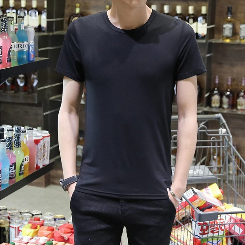 

Men Slim T-Shirt Men Plain Tee Standard Blank T Shirt Black White Tees Top