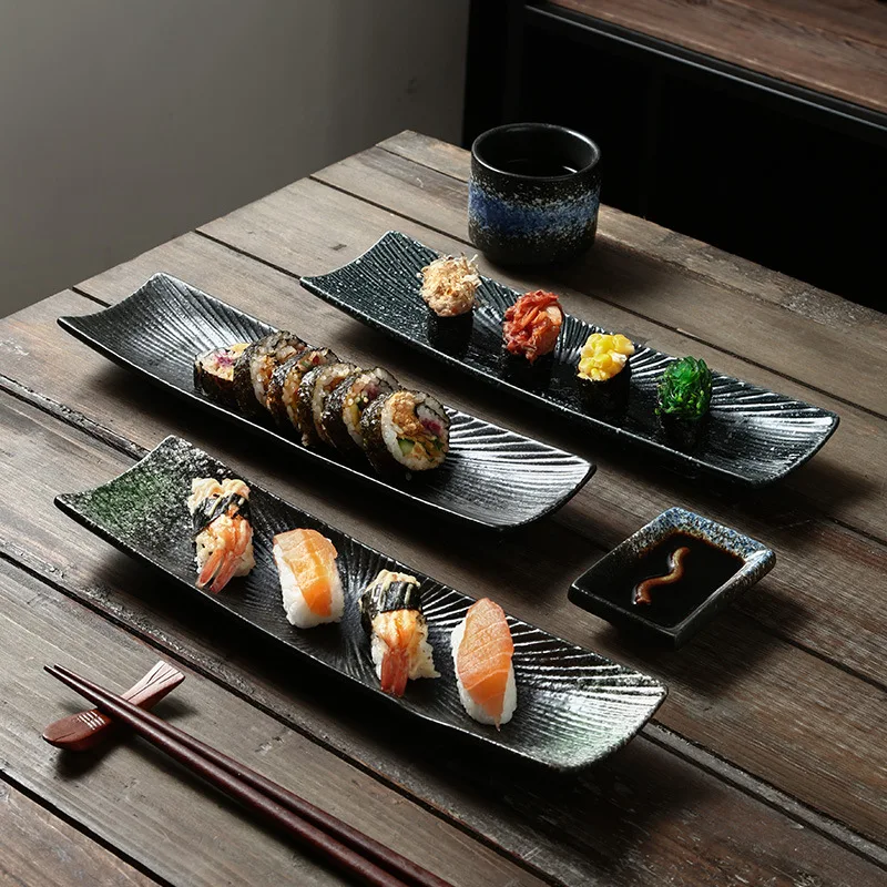 

Rectangular sashimi plate Cold dish Ceramic disc Vintage restaurant Special long plate for Japanese sushi Cooking creative plate