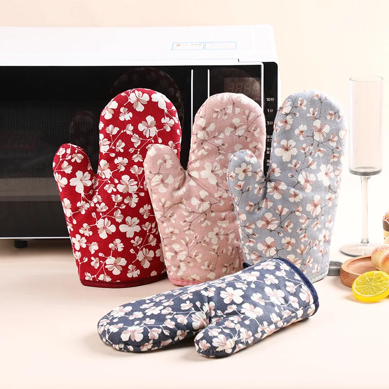 Baking Glove Set Microwave Insulation High Temperature Resistant Cotton Gloves Anti Scald Pad Set