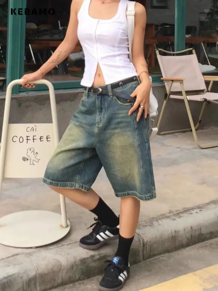 Normcore Y2K Eclectic Oversized Denim Shorts Grunge 2000s Casual