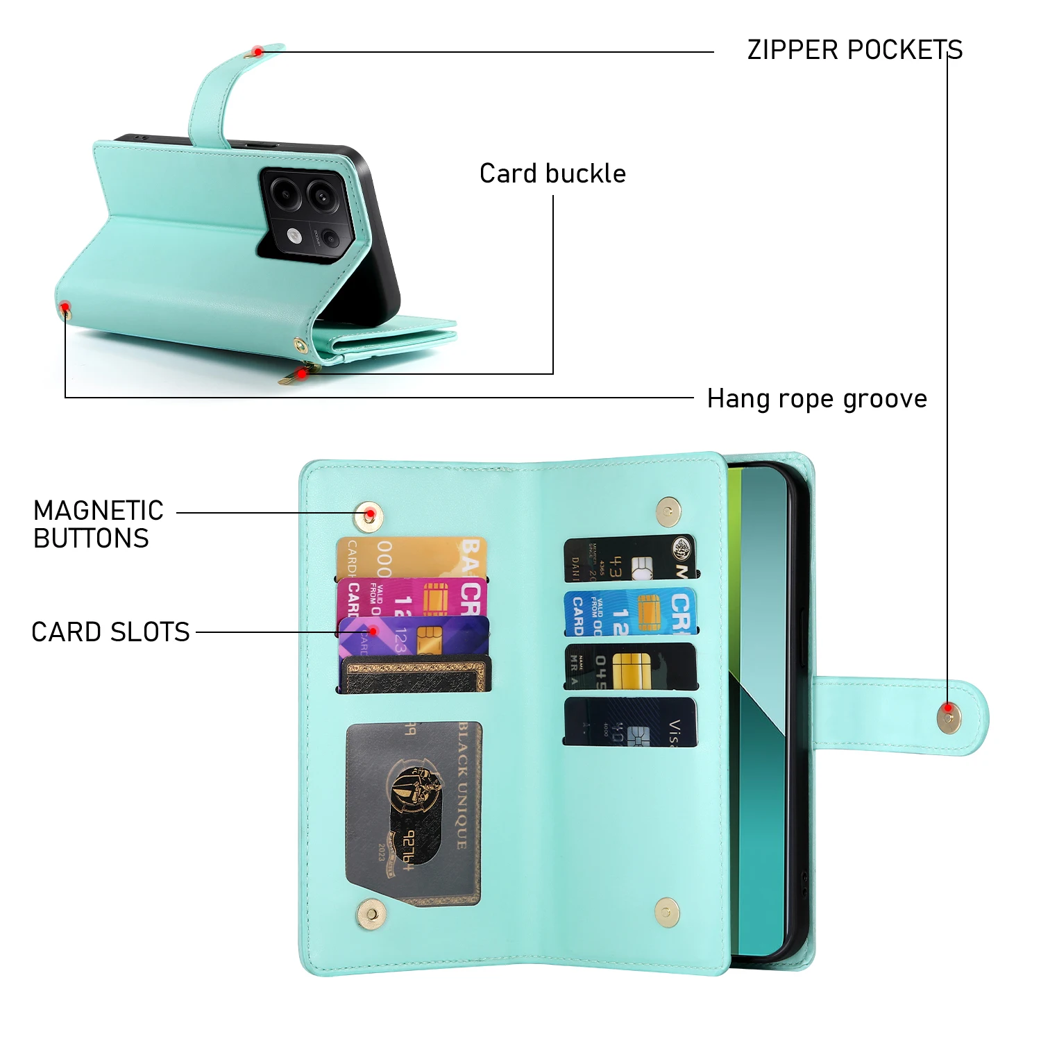 Crossbody Zipper Cards Solt Wallet Leather Case For Xiaomi Redmi Note 13 Pro Plus 12 13C POCO X6 5G Lanyard Bag Pocket Cover_voghion.com