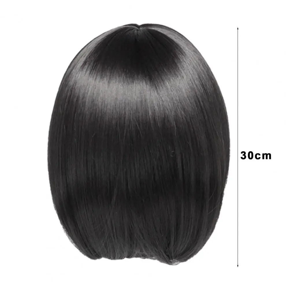 30cm Women Boboo Wigs With Bangs High Temperature Silk Short Hairpiece Fluffy Black/Brown Straight Bob Wig Headgear Hair Product