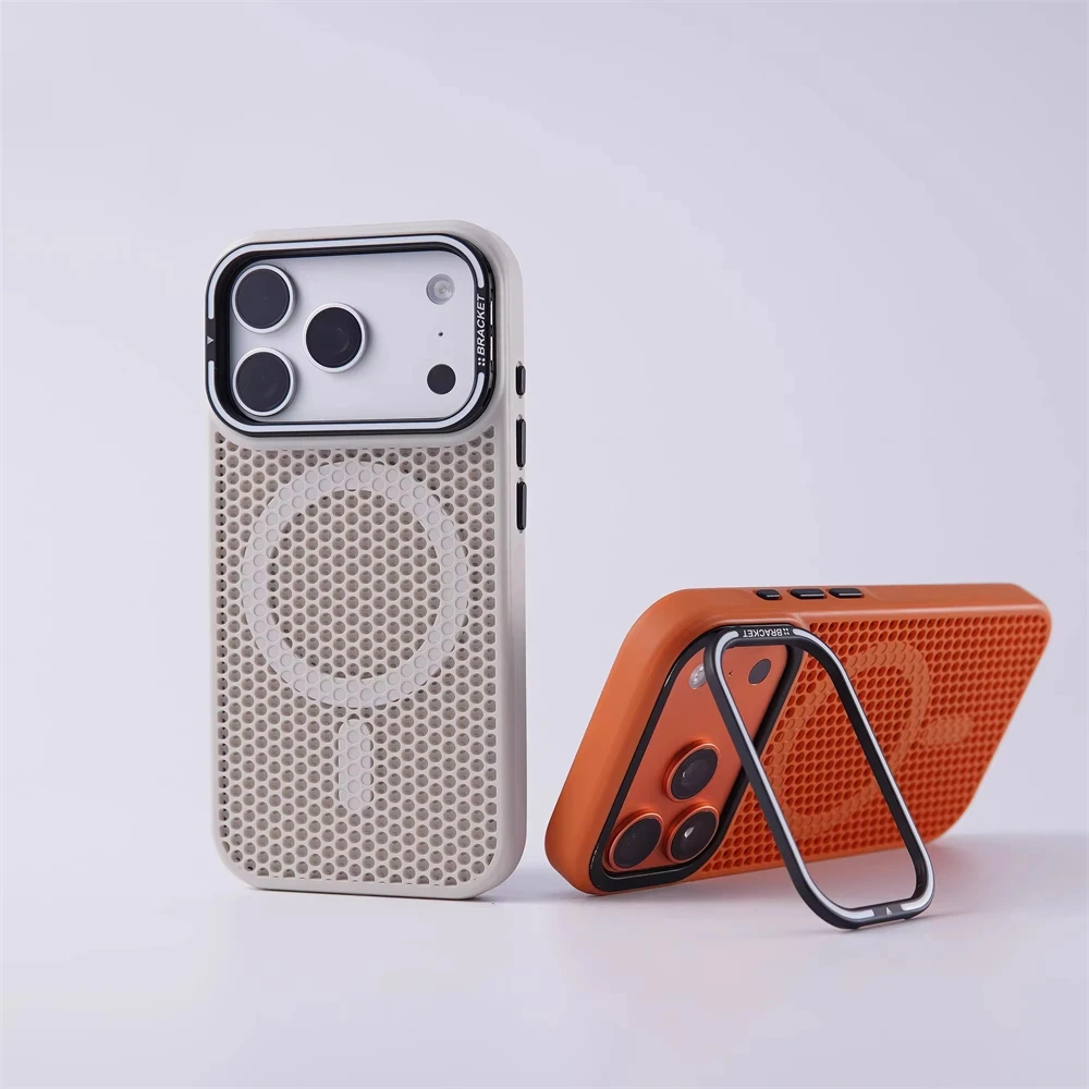 Cellular Grid Cooling MagSafe Case with Wireless Charging and Alloy Lens Holder - Shockproof Cover