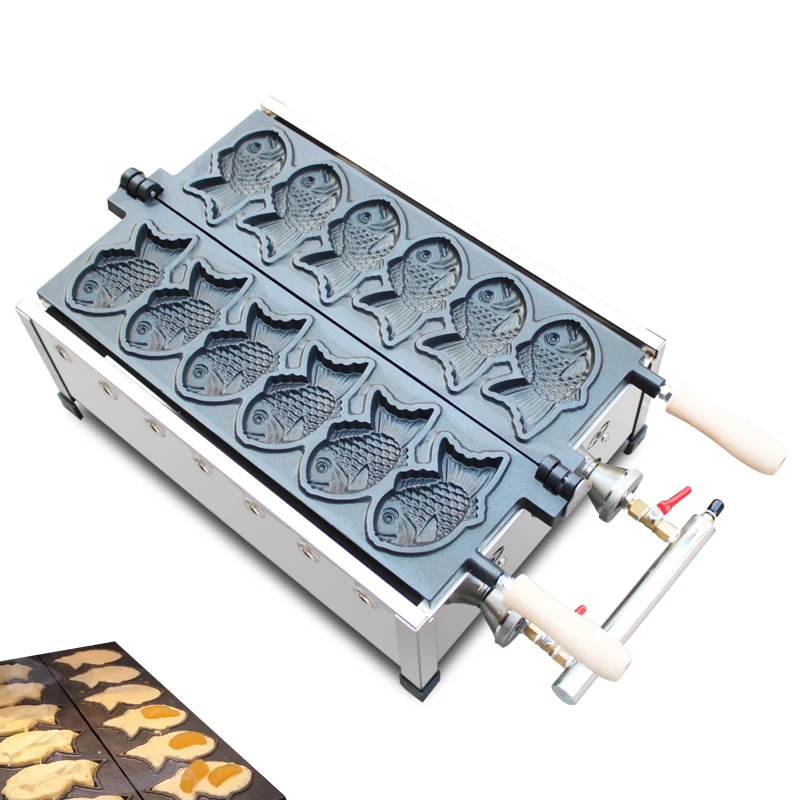Description Picture 5 of itemCommercial 6pcs Fish Shape Waffle Maker Taiyaki Machine LPG Gas Waffle Cone Maker fish Model Non Stick Dessert  machine