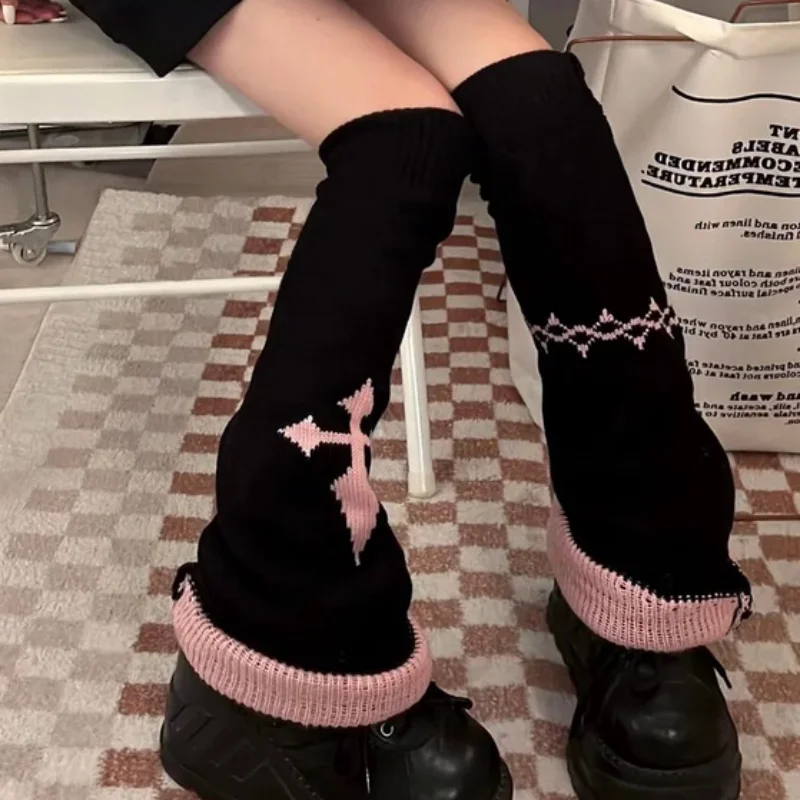 Y2K Lolita Beinwärmer Harajuku Frauen Winter Rotes Herz Druck Kreuz Gothic Schädel Halloween Skelett Spinnennetz Gestrickte Beinbezüge – Detail 5