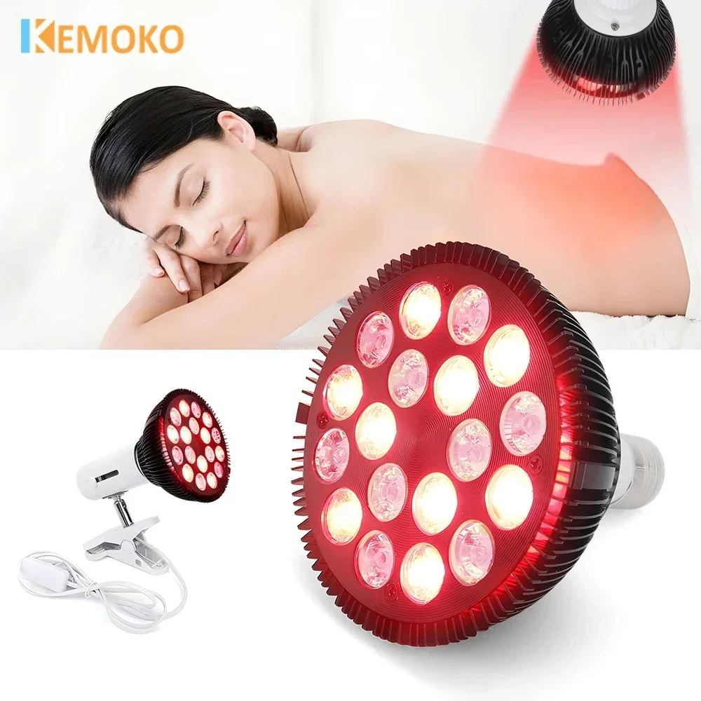 Red Lights Lamp Therapy Holder 360&deg; Adjustable Clamp 660nm&850nm Infrared Combo Bulb for Skin Care Pain Relief and Recovery