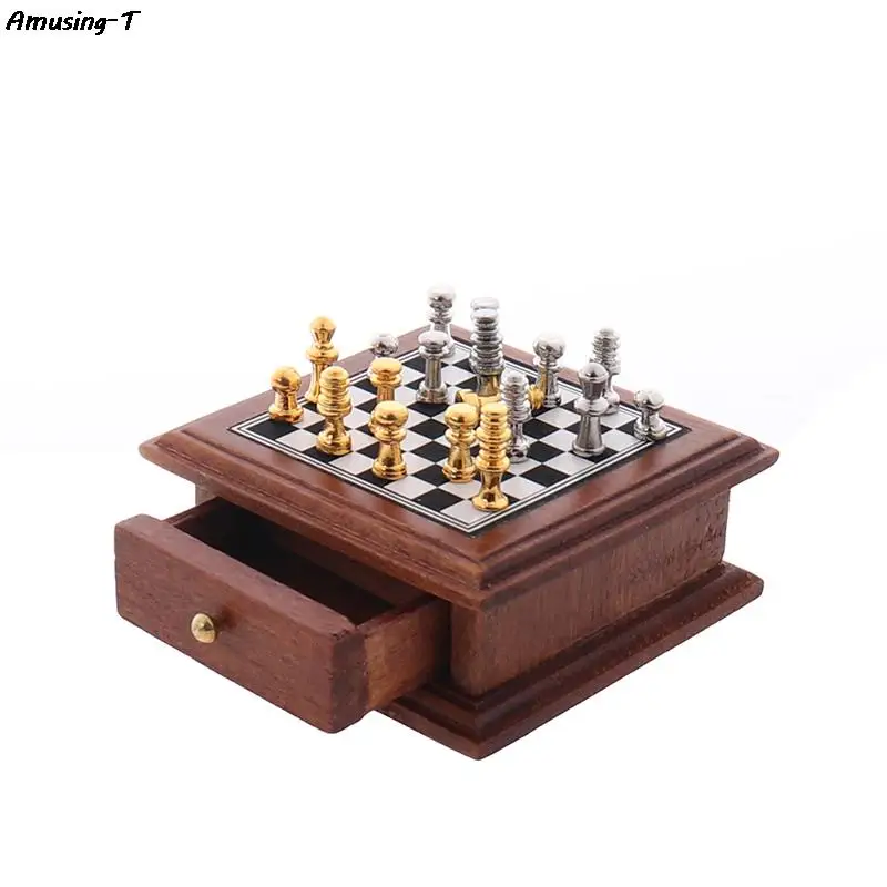 

1:12 Miniature Dollhouse Chess Board Storage Table Set Kids DIY Decor Toy Chess Set Chessboard Chess Magnetic Board Game