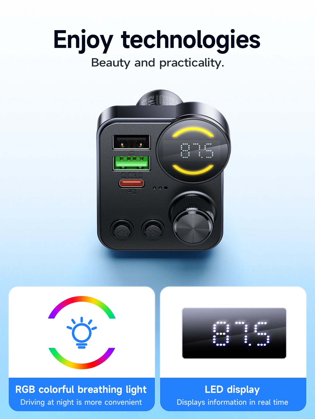 HOCO E86 48W Bluetooth 5.4 Car FM Transmitter with PD 30W & QC3.0