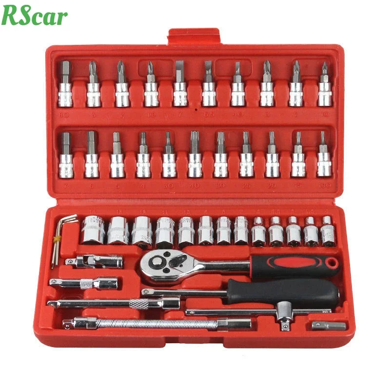 

Automotive Repair Sleeve Ratchet Wrench Professional Metal Processing 1/4 Inch Sleeve 46 Piece Combination Repair Tool